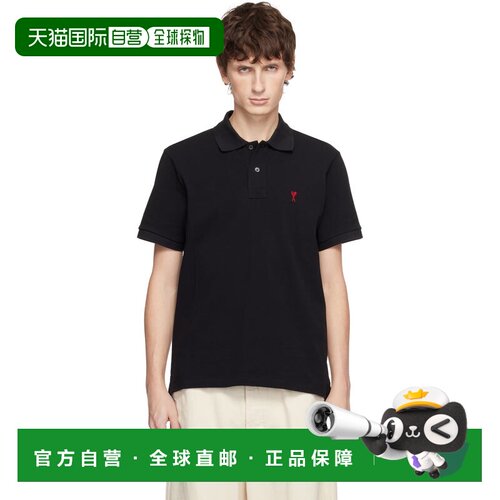 1h可退 香港直邮Ami Paris 男士 黑色 Cotton Ami de Coeur Polo