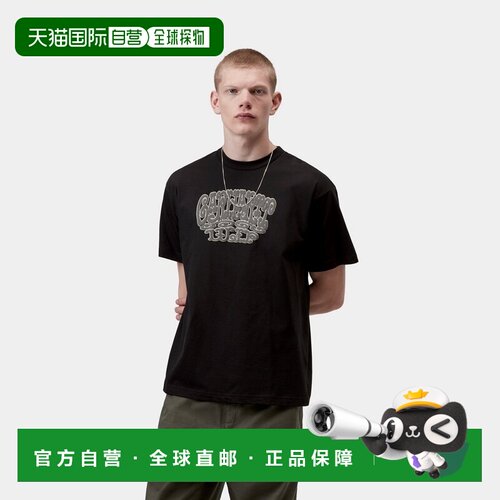 自营欧洲直邮Carhartt WIP Tipsy Type男士黑色棉质印花短袖T恤