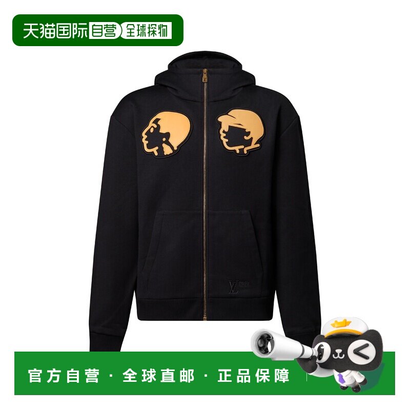 自营欧洲直邮LV路易威登 男士黑色拉链休闲棉连帽衫卫衣