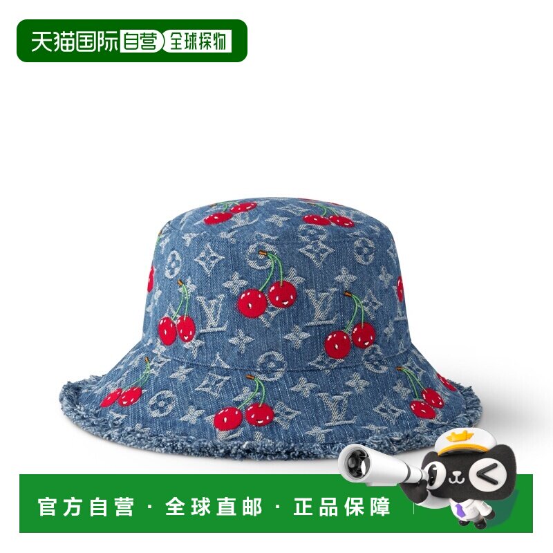 自营欧洲直邮LV路易威登 x TM女士蓝色棉樱桃图案渔夫帽配饰