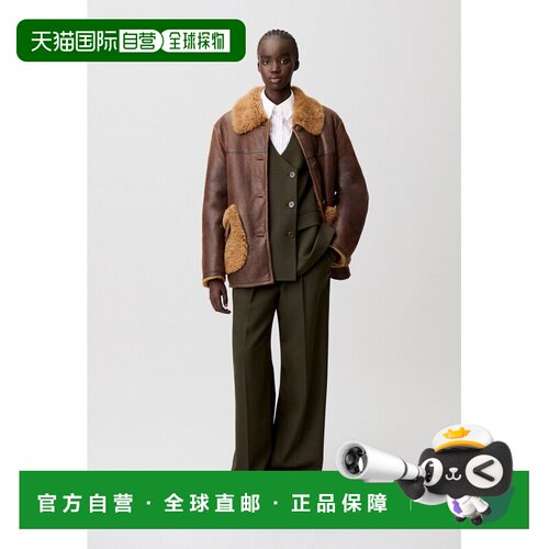 自营欧洲直邮Claudie Pierlot 女士深棕色羊羔毛皮草长款大衣