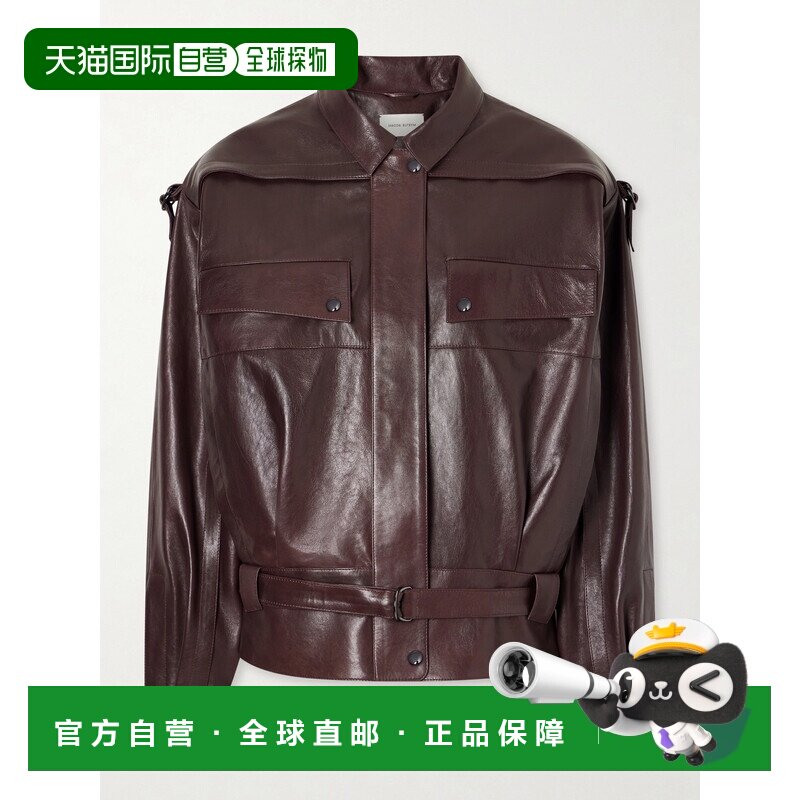 香港直邮magda butrym 女士 束带皮革骑士夹克 344726BURGUNDY