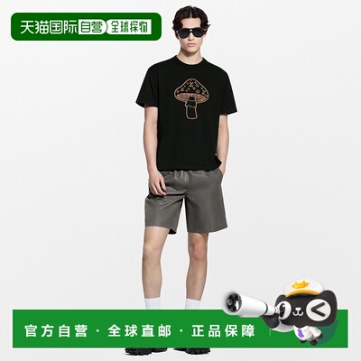 自营1h可退 欧洲直邮LV路易威登 Intarsia男士黑色棉老花图案短袖