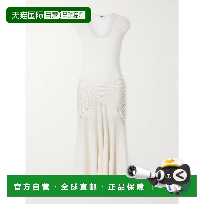 香港直邮alaia 女士 褶皱羊毛长款连衣裙 AA9R2899K162C054BLANCN