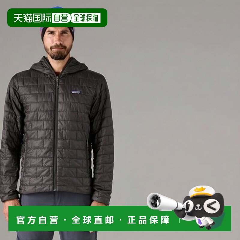 自营欧洲直邮PATAGONIA Nano Puff男士黑色聚酯纤维带帽保暖外套