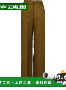 自营欧洲直邮MAXMARA麦丝玛拉 Arda女士橄榄绿亚麻高腰直筒长裤