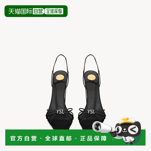 自营欧洲直邮YSL圣罗兰 JERRY女士光滑黑色皮革高跟凉鞋