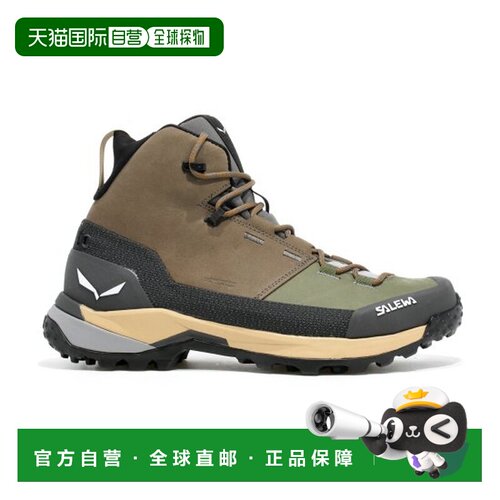 自营欧洲直邮SALEWA PUEZ男士中灰色/黑色户外徒步鞋中帮合成纤维