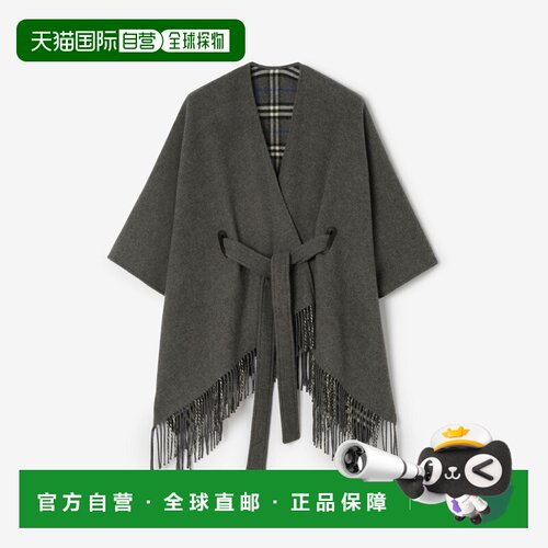 自营欧洲直邮Burberry博柏利 Tay女士灰色羊毛腰带斗篷