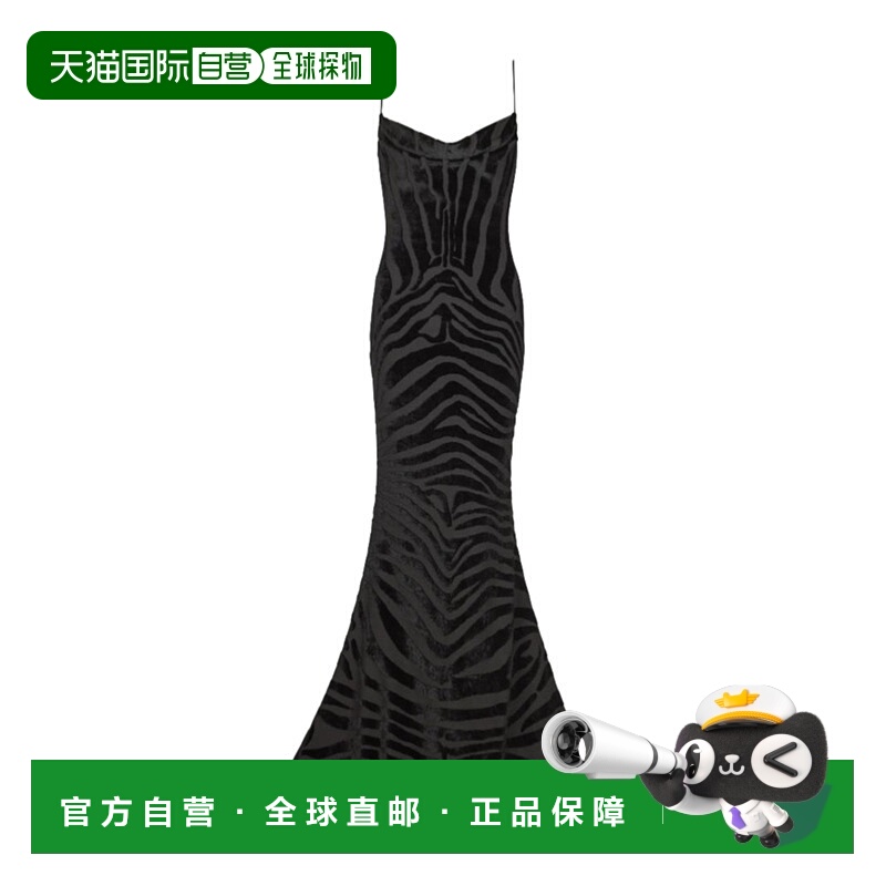 香港直邮Balmain 细肩带天鹅绒斑​​马纹长连衣裙 FF0RN300JL11