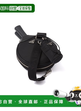 自营欧洲直邮Prada普拉达 女士黑色再生尼龙金属三角标识乒乓球拍