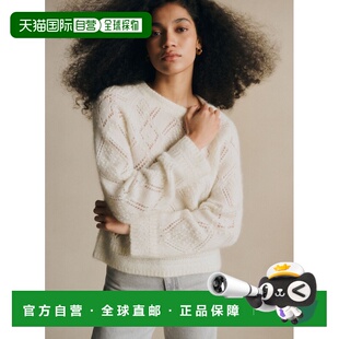 自营欧洲直邮Sezane 女士羊毛长袖针织衫米白色毛衣马海毛