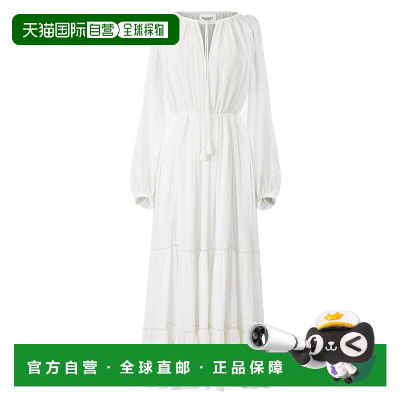 自营欧洲直邮ISABEL MARANT 女士白色亚麻/棉质巴里纱长袖长裙