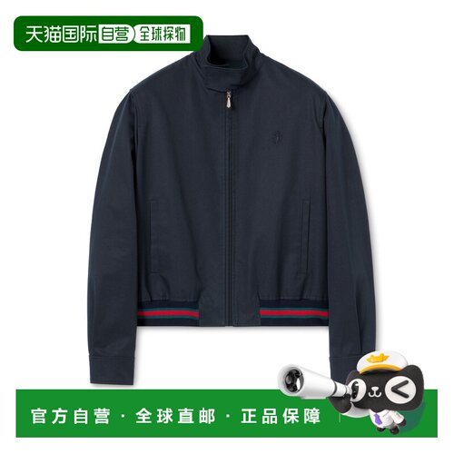 自营欧洲直邮GUCCI古驰 La Famiglia男士深蓝色棉质Web织带拉链夹