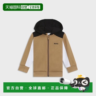 欧洲直邮Hugo Boss 1-3岁儿童棕色棉logo标识连帽卫衣童装