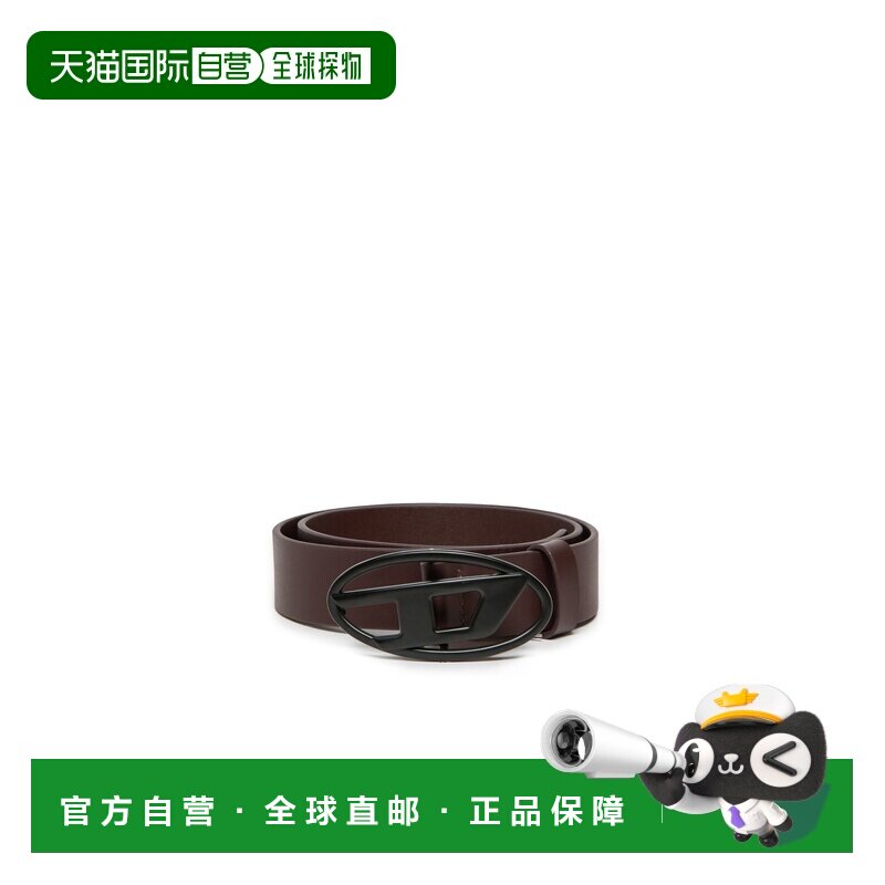 自营欧洲直邮Diesel迪赛 女孩棕色真皮Oval D扣腰带3cm