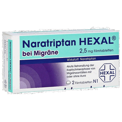 欧洲直邮德国药房Hexal赫素偏头痛止疼片2粒中重度止痛 那拉曲坦