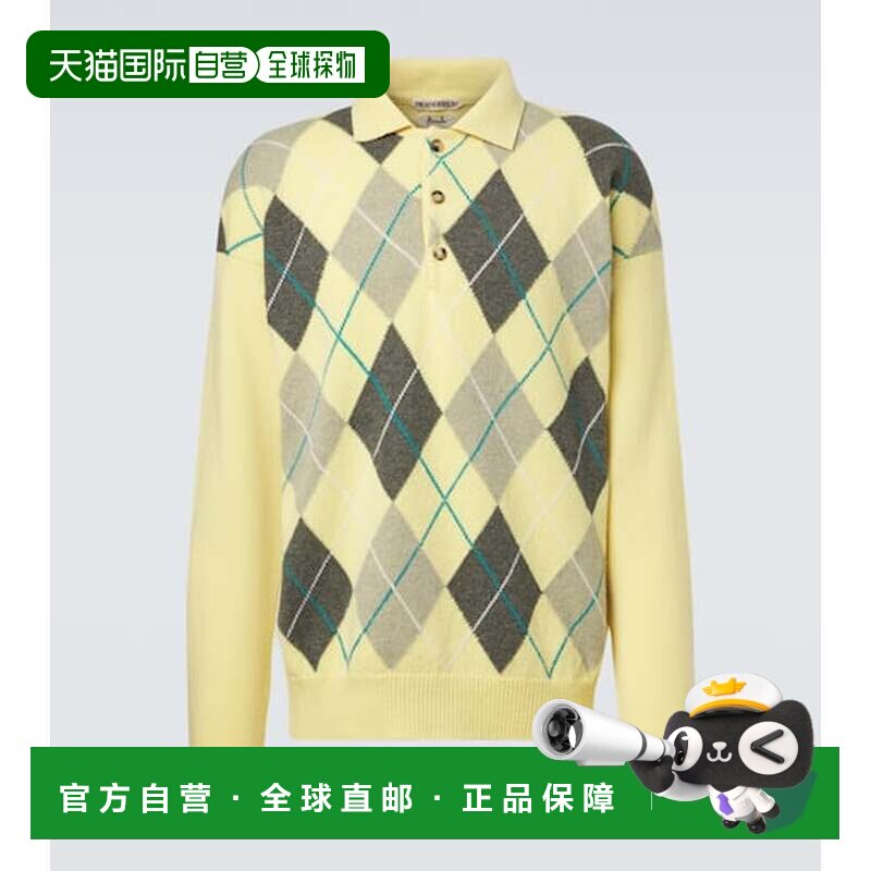 1h可退 香港直邮J.W. Anderson 男士 菱形羊毛Polo毛衣 yellow黄