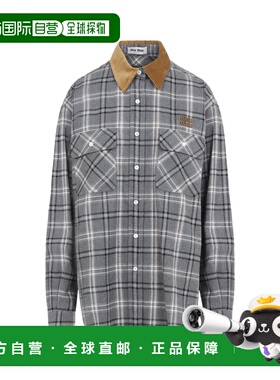 1h可退 香港直邮Miu Miu 缪缪 女士 灰色棋盘格纹棉质衬衫 MK2010