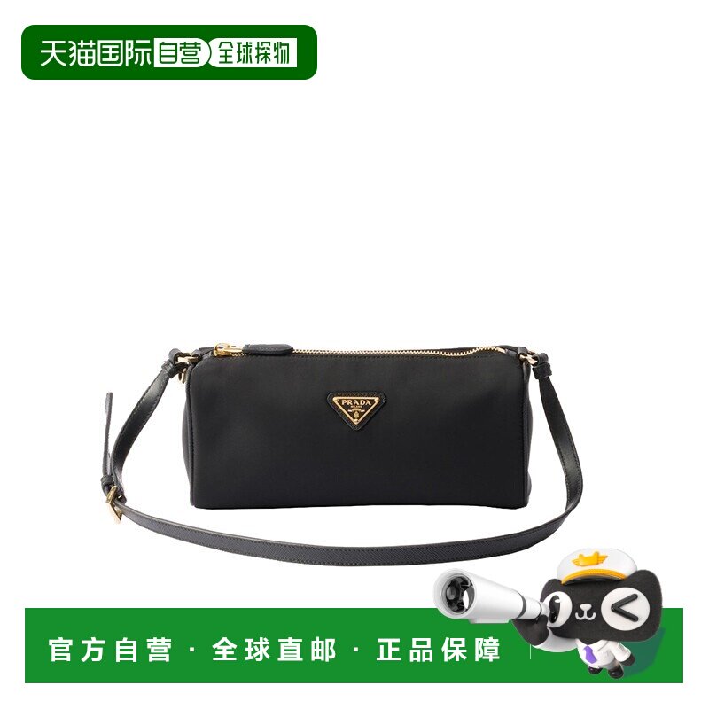 自营欧洲直邮Prada/普拉达 女士黑色皮革可调节皮革手柄拉链闭合
