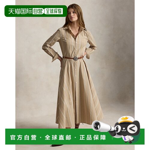 自营欧洲直邮Ralph Lauren拉夫劳伦 女士棉质条纹拼接衬衫连衣裙