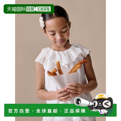 欧洲直邮Bonpoint小樱桃 Laurel 女孩白色棉质镂空刺绣衬衫短袖