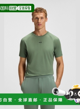 自营欧洲直邮Hugo Boss 男士绿色聚酯纤维圆领短袖T恤