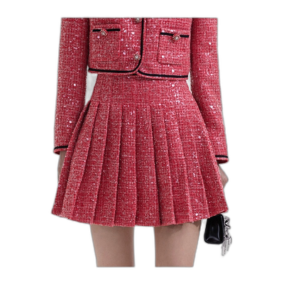 香港直邮Self-Portrait 褶饰迷你半身裙 RS24901SKR百褶裙