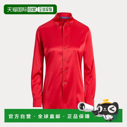 自营欧洲直邮Ralph Lauren拉夫劳伦 Cameron女士亮红色真丝直筒衬