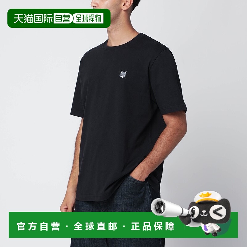 1h可退 香港直邮MAISON KITSUNE 男士 黑色舒适带Logo拼缀T恤 PM0