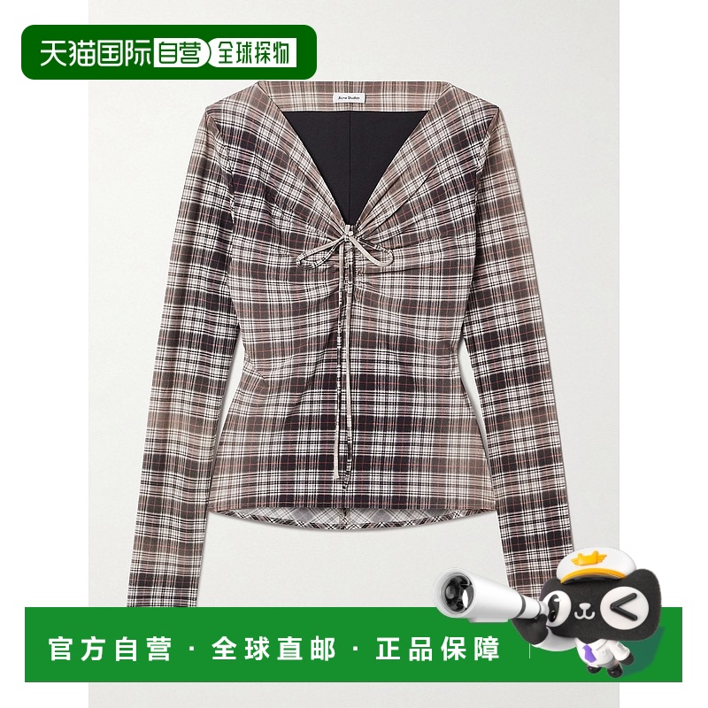 香港直邮Acne Studios 艾克妮 女士 褶皱格纹弹性针织上衣新款