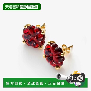 自营欧洲直邮Baccarat巴卡拉 Trefle女士红色纯银镀金四叶草耳环