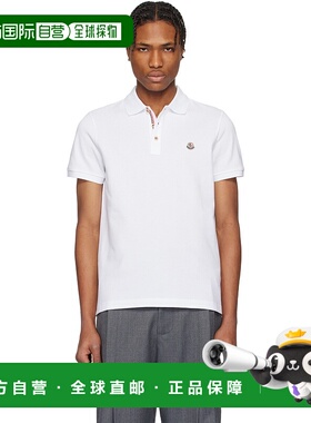 1h可退 香港直邮Moncler 盟可睐 男士 白色 Logo Patch Cotton Po