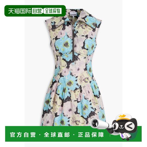 1h可退 香港直邮GANNI 甘尼 女士 印花棉质府绸迷你连衣裙 W02586