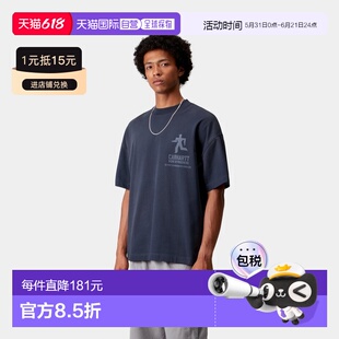 自营欧洲直邮Carhartt WIP Distance男士木星蓝棉图案印花短袖T恤