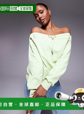 香港直邮ASOS 女士 bardot 设计棉毛布绑带细节粉蜡笔绿色运动衫