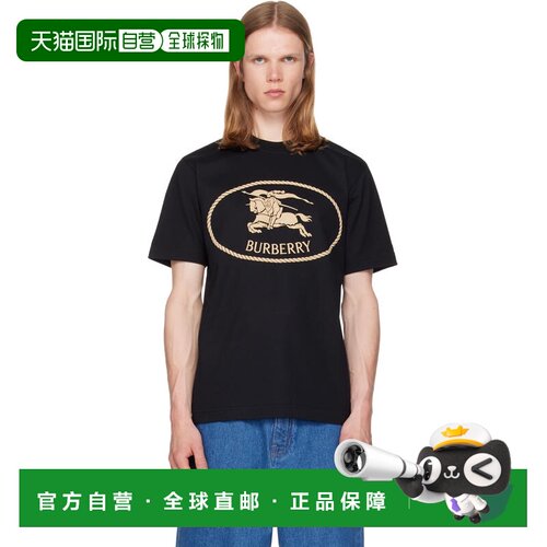 1h可退 香港直邮Burberry 巴宝莉 男士 黑色 Knight Stamp Cotton