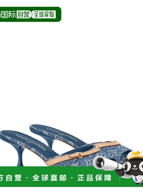 自营欧洲直邮LV路易威登 女士蓝色皮革老花图案穆勒鞋