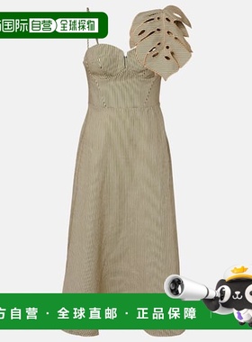 1h可退 香港直邮FARM RIO 女士 Monstera 条纹亚麻中长连衣裙