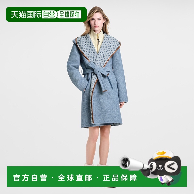 自营1h可退 欧洲直邮LV路易威登 女士深蓝色羊毛老花图案大衣