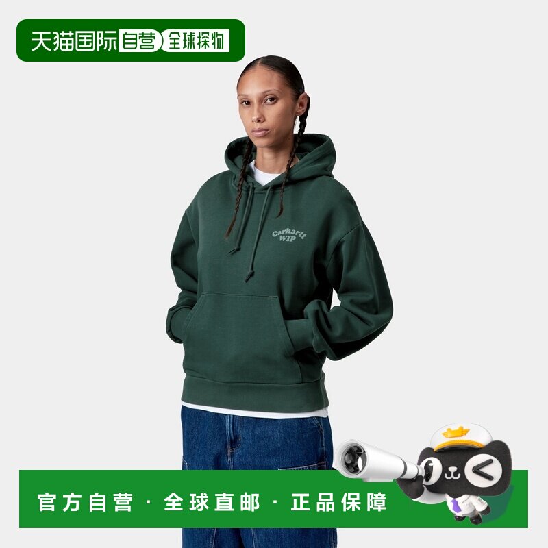 自营欧洲直邮Carhartt WIP Modality女士暗冷杉绿棉袋鼠口袋连帽