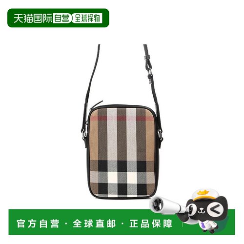 自营欧洲直邮Burberry/博柏利 男士棉质帆布格纹拉链开合单肩包