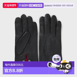 自营欧洲直邮Hugo Boss 男士黑色羔羊皮logo标识手套