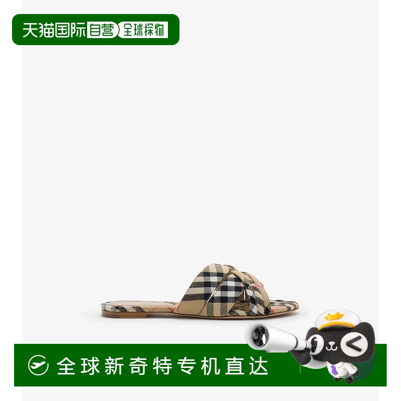1h可退 欧洲直邮BURBERRY 25春夏 81113781 女士 拖鞋 格纹亚麻混