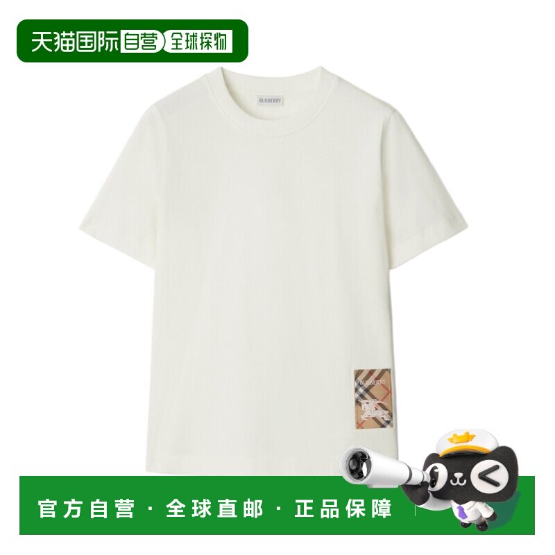 香港直邮BURBERRY 女士T恤 81048861 CO 白色 格纹标签T恤