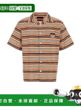 香港直邮Prada 普拉达 男士 條紋短袖保齡球襯衫 UCS414SUMO17N4