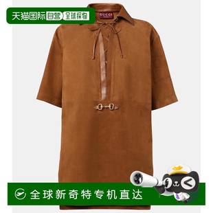 马衔扣皮革边绒面革迷你连衣裙 1h可退 香港直邮Gucci 古驰 女士