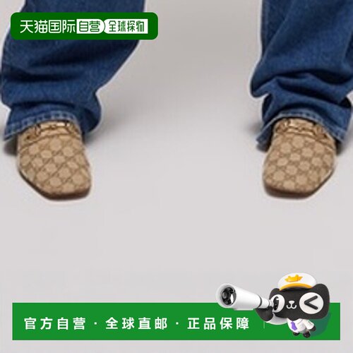 自营欧洲直邮GUCCI古驰 GG沙色/棕色帆布Ragazzo女士穆勒鞋平底鞋