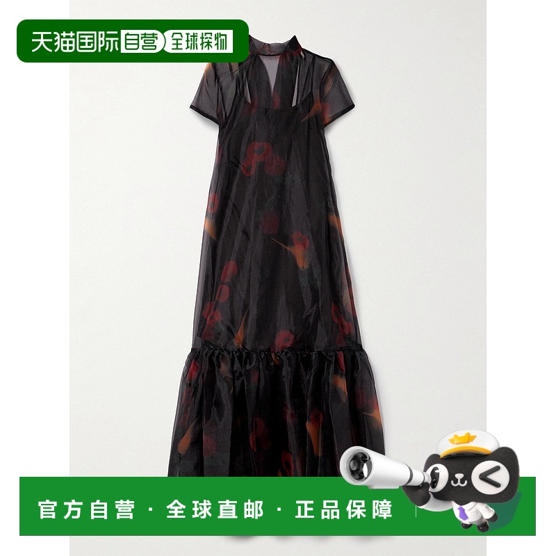 1h可退 香港直邮Staud 女士 Calluna 打结领层叠印花欧根纱长款连