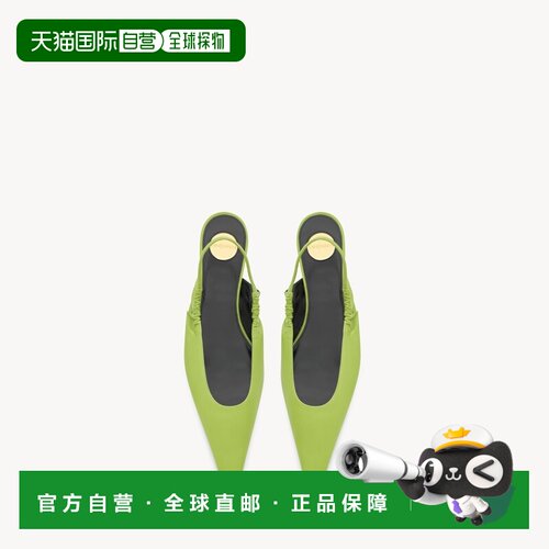 自营欧洲直邮YSL圣罗兰 ANNE-MARIE女士青柠色光滑羊羔皮露跟平底